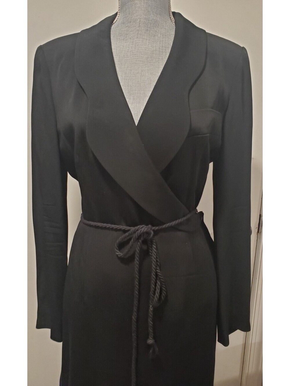 Giorgio Armani Le Collezioni Gruppo GFT Black Belted Faux Wrap Vintage Dress - Picture 2 of 5